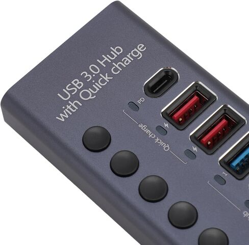 موزع USB 3.0 يعمل بالطاقة، التوصيل والتشغيل 100-240 فولت، مفاتيح فردية 5 جيجابت في الثانية 7 منافذ USB Hub حامي لأجهزة الكمبيوتر المحمول (قابس الولايات المتحدة 100‑240 فولت) in Kuwait