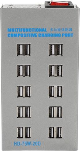 Multifunctional 20 Port Powered USB Hub, Stainless Steel Splitter with Silent Cooling, Universal Input Design, Multiple for Simultaneous Charging of Mobile in Kuwait