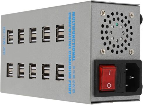 Multifunctional 20 Port Powered USB Hub, Stainless Steel Splitter with Silent Cooling, Universal Input Design, Multiple for Simultaneous Charging of Mobile in Kuwait