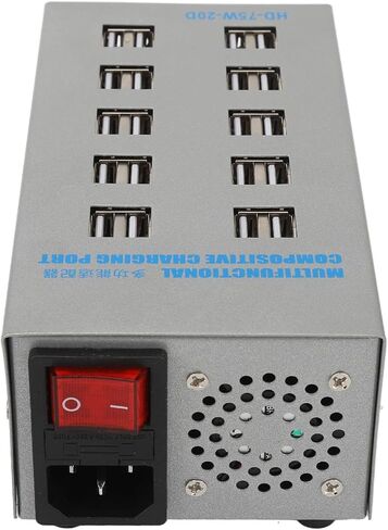 Multifunctional 20 Port Powered USB Hub, Stainless Steel Splitter with Silent Cooling, Universal Input Design, Multiple for Simultaneous Charging of Mobile in Kuwait
