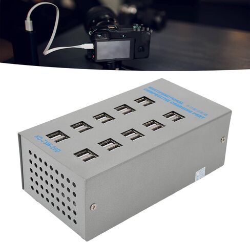 Multifunctional 20 Port Powered USB Hub, Stainless Steel Splitter with Silent Cooling, Universal Input Design, Multiple for Simultaneous Charging of Mobile in Kuwait