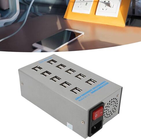 Multifunctional 20 Port Powered USB Hub, Stainless Steel Splitter with Silent Cooling, Universal Input Design, Multiple for Simultaneous Charging of Mobile in Kuwait