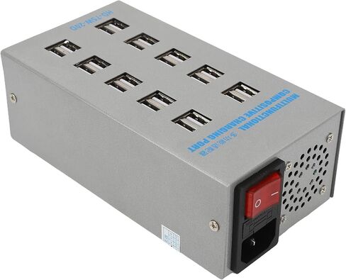 Multifunctional 20 Port Powered USB Hub, Stainless Steel Splitter with Silent Cooling, Universal Input Design, Multiple for Simultaneous Charging of Mobile in Kuwait