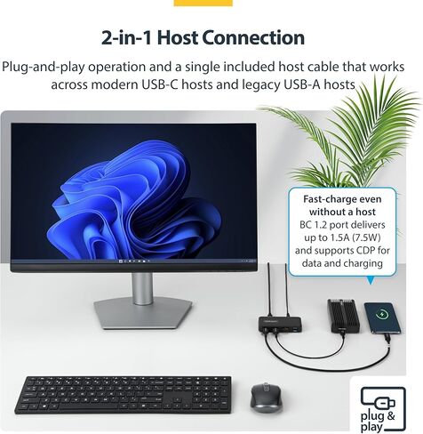 StarTech 4-Port USB-C and USB-A Hub, 5Gbps, Self-Powered, 2-in-1 Host Adapter Cable, 1x USB-C and 3X USB-A (1x BC 1.2), 36W Power Adapter Incl., MacBook and Windows in Kuwait