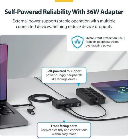 StarTech 4-Port USB-C and USB-A Hub, 5Gbps, Self-Powered, 2-in-1 Host Adapter Cable, 1x USB-C and 3X USB-A (1x BC 1.2), 36W Power Adapter Incl., MacBook and Windows in Kuwait