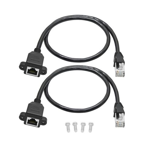 2Pcs Cat6 Ethernet Extension Cable 1FT, RJ45 Male to Female Ethernet Panel Mount with Screw Extension Shielded Cable, Compatibility Cat5e, Cat5, for PC, Laptop, Router, Smart TV, Network Switch etc in Kuwait