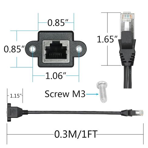 2Pcs Cat6 Ethernet Extension Cable 1FT, RJ45 Male to Female Ethernet Panel Mount with Screw Extension Shielded Cable, Compatibility Cat5e, Cat5, for PC, Laptop, Router, Smart TV, Network Switch etc in Kuwait