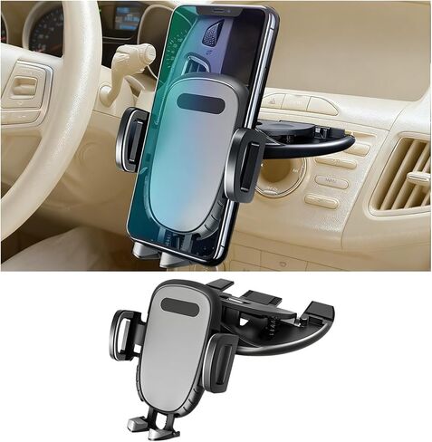 Zpana Car CD Slot Phone Holder, 360° Rotatable Anti-Vibration Sturdy CD Player Vehicles Cellphone Mount, Single-Press Release Hands-Free Automotive Smartphone Holder, Universal Fit (Black) in Kuwait