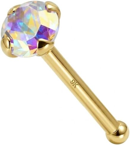 PiercingPoint Rainbow Genuine Crystal Stone 9ct Solid Yellow Gold 22 Gauge - 6MM Length Nose Bone Nose Stud in Kuwait