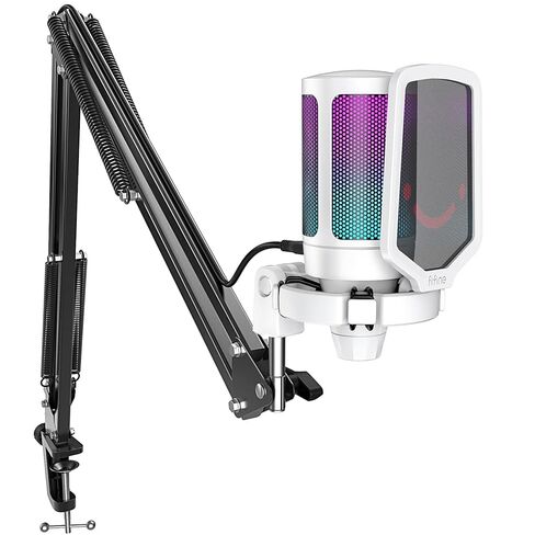 طقم ميكروفون USB للألعاب من FIFINE، ميكروفون RGB مكثف للكمبيوتر الشخصي مع قابس مرشح البوب ​​وتشغيل الألعاب عبر الإنترنت، Discord، Twitch (A6TW+U1) in Kuwait