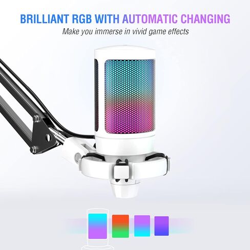 طقم ميكروفون USB للألعاب من FIFINE، ميكروفون RGB مكثف للكمبيوتر الشخصي مع قابس مرشح البوب ​​وتشغيل الألعاب عبر الإنترنت، Discord، Twitch (A6TW+U1) in Kuwait