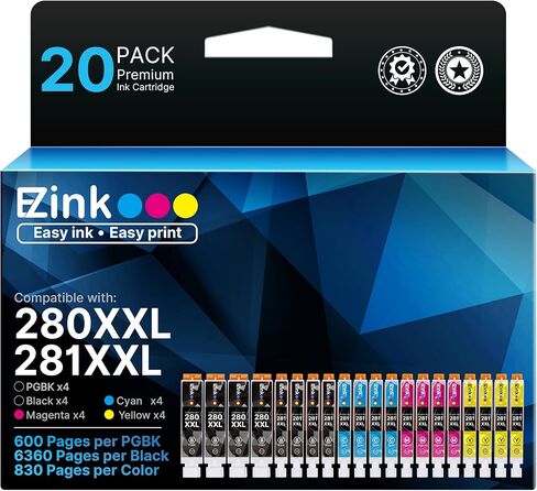 20 Pack 280XXL 281XXL Ink Cartridges Replacement for Canon 280 281 Ink cartridges PGI280XXL CLI281XXL Compatible with PIXMA TR8620a TR8520 TR8620 TR8600 TR7520 TS6120 TS6220 TS9120 TS8220 TS6320 in Kuwait