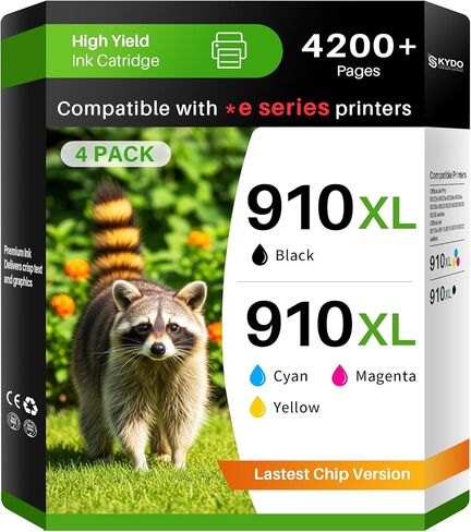 خراطيش حبر Skydo 910XL كومبو حزمة 910 حبر متوافقة مع خراطيش حبر 910XL لطابعات HP 8015e 8025e لطابعات OfficeJet 8015e 8022e 8015 8010 OfficeJet Pro 8025 8028e 8035e 8020، 4 عبوات in Kuwait
