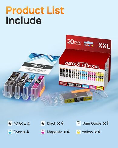 20 Pack 280XXL 281XXL Ink Cartridges Replacement for Canon 280 281 Ink cartridges PGI280XXL CLI281XXL Compatible with PIXMA TR8620a TR8520 TR8620 TR8600 TR7520 TS6120 TS6220 TS9120 TS8220 TS6320 in Kuwait