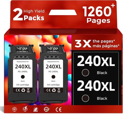 خرطوشة حبر سوداء متوافقة 240XL بديلة لطابعة Canon PG-240 XL PG240 لطابعة PIXMA MG3620 MG3600 MG3220 TS5120 TS5100 MX470 MX532 MX452 MG3222 MG3122 MG3222 MG3520 (عبوتان) in Kuwait