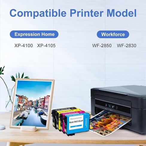 استبدال خرطوشة الحبر المعاد تصنيعها لخراطيش الحبر Epson 212 لخراطيش الحبر Epson 212XL مجموعة كومبو عالية الإنتاجية مع شريحة ذكية لطابعة Workforce XP-4100 XP-4105 WF-2830 WF-2850 (4 عبوات) in Kuwait