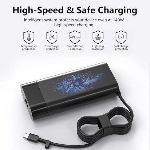 شاحن USB-C PD 3.1 بقدرة 140 واط متوافق مع HP OMEN Transcend 14-fb0000 MAX 16-ah0000، Omnibook، Spectre x360 16-aa0000، ZBook 8 G1a/G1i/G1as 14 16، Ultra G1a/G1ak مزود طاقة للكمبيوتر المحمول in Kuwait