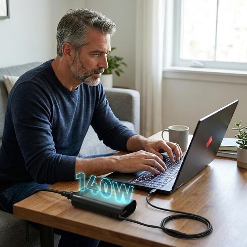 شاحن USB-C PD 3.1 بقدرة 140 واط متوافق مع HP OMEN Transcend 14-fb0000 MAX 16-ah0000، Omnibook، Spectre x360 16-aa0000، ZBook 8 G1a/G1i/G1as 14 16، Ultra G1a/G1ak مزود طاقة للكمبيوتر المحمول in Kuwait
