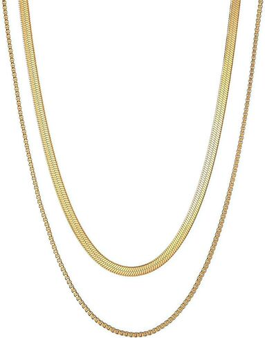 Herringbone Necklace for Women - Dainty Gold Necklace,14k Gold Plated Snake Gold Herringbone Chain Choker Necklaces,Simple Fashio Golds Layered Necklaces,Gold Jewelry Gift for Women in Saudi Arabia