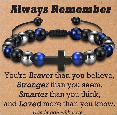 Men Gifts Cross Bracelet Gifts Birthday, Christmas, baptism Anniversary Christian Stone Bracelets For Son, Grandson, Brother, Husband in Saudi Arabia