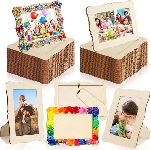 RYKOMO 12 Pieces DIY Wood Picture Frames Unfinished Solid Wood Photo Picture Frames for 4 x 6 in Photos, Standing Wooden Photo Frames for Crafts Wood, DIY Painting, Arts Projects, Decorate in Saudi Arabia