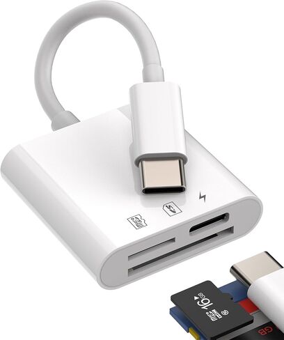 شاحن قارئ بطاقة iPhone15 Pro Max Ipad USB C Micro SD TF (3 في 1) محول ذاكرة الكاميرا محرك فلاش مدمج دونجل كابل شحن نوع C منفذ محور متوافق مع Samsung Apple MacBook Thunderbolt in Kuwait