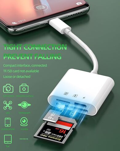 شاحن قارئ بطاقة iPhone15 Pro Max Ipad USB C Micro SD TF (3 في 1) محول ذاكرة الكاميرا محرك فلاش مدمج دونجل كابل شحن نوع C منفذ محور متوافق مع Samsung Apple MacBook Thunderbolt in Kuwait