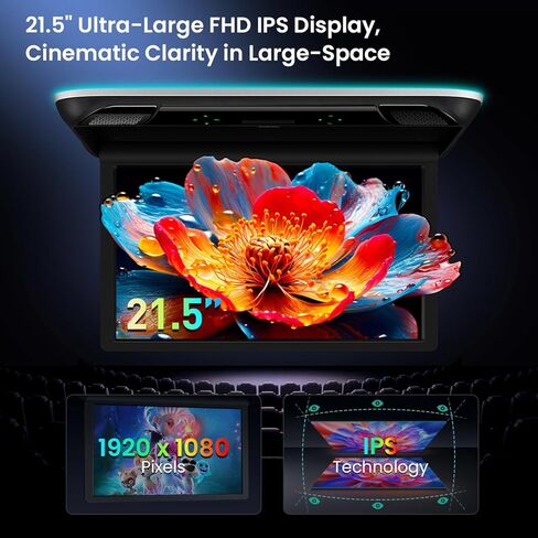 XTRONS مشغل علوي للسيارة مقاس 21.5 بوصة، شاشة 16:9 رفيعة للغاية FHD IPS مثبتة على سقف السيارة مع مكبرات صوت ستيريو مدمجة، دعم تلفزيون قابل للطي IR، HDMI، USB، بطاقة SD، مدخل AV in Kuwait
