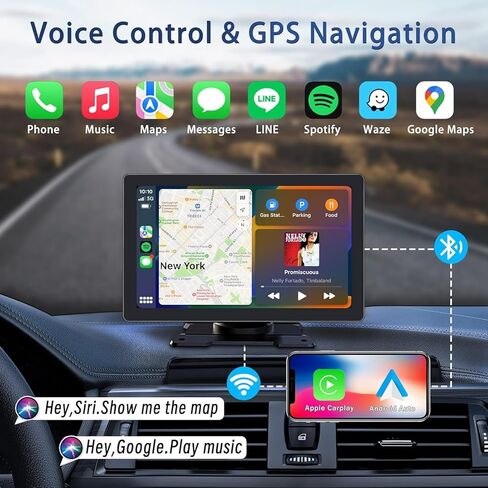 شاشة Carplay لاسلكية لكاميرا داش 2K للسيارة، ستيريو سيارة محمول عالي الدقة 9.1 بوصة مع Carplay وAndroid Auto، كاميرا احتياطية 1080P، وصلة مرآة/بلوتوث/ملاحة GPS/راديو القمر الصناعي لجميع المركبات in Kuwait
