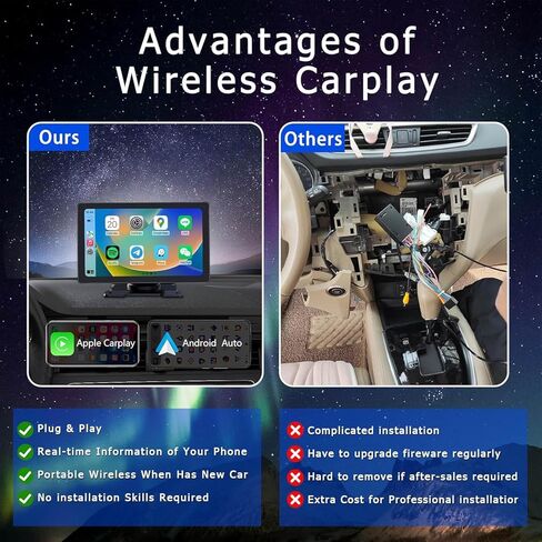 شاشة Carplay لاسلكية لكاميرا داش 2K للسيارة، ستيريو سيارة محمول عالي الدقة 9.1 بوصة مع Carplay وAndroid Auto، كاميرا احتياطية 1080P، وصلة مرآة/بلوتوث/ملاحة GPS/راديو القمر الصناعي لجميع المركبات in Kuwait