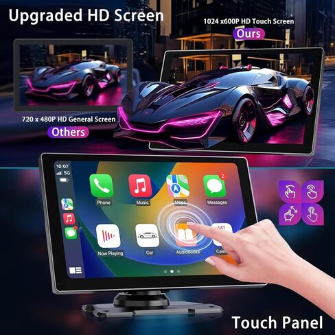 شاشة Carplay لاسلكية لكاميرا داش 2K للسيارة، ستيريو سيارة محمول عالي الدقة 9.1 بوصة مع Carplay وAndroid Auto، كاميرا احتياطية 1080P، وصلة مرآة/بلوتوث/ملاحة GPS/راديو القمر الصناعي لجميع المركبات in Kuwait