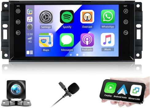 ستيريو سيارة لسيارة جيب جراند شيروكي 2011-2013 مع Carplay Android Auto، ترقية شاشة لمس 7 بوصة لراديو جراند شيروكي، نظام تحديد المواقع العالمي للملاحة، واي فاي، بلوتوث، FM، SWC، ميكروفون، كاميرا احتياطية، 2 + 32 جيجابايت in Kuwait