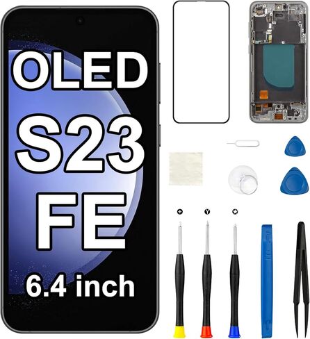لهاتف Samsung S23 FE 5G OLED استبدال الشاشة SM-S711U SM-S711U1 SM-S711B مع إطار جانبي وزر شاشة تعمل باللمس ومحول رقمي LCD مجموعة أدوات إصلاح التجميع الكاملة 6.4 بوصة in Kuwait