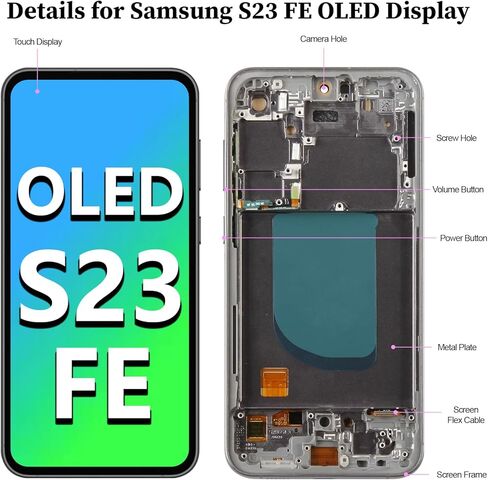 لهاتف Samsung S23 FE 5G OLED استبدال الشاشة SM-S711U SM-S711U1 SM-S711B مع إطار جانبي وزر شاشة تعمل باللمس ومحول رقمي LCD مجموعة أدوات إصلاح التجميع الكاملة 6.4 بوصة in Kuwait