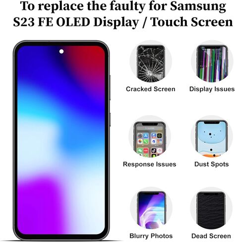 لهاتف Samsung S23 FE 5G OLED استبدال الشاشة SM-S711U SM-S711U1 SM-S711B مع إطار جانبي وزر شاشة تعمل باللمس ومحول رقمي LCD مجموعة أدوات إصلاح التجميع الكاملة 6.4 بوصة in Kuwait