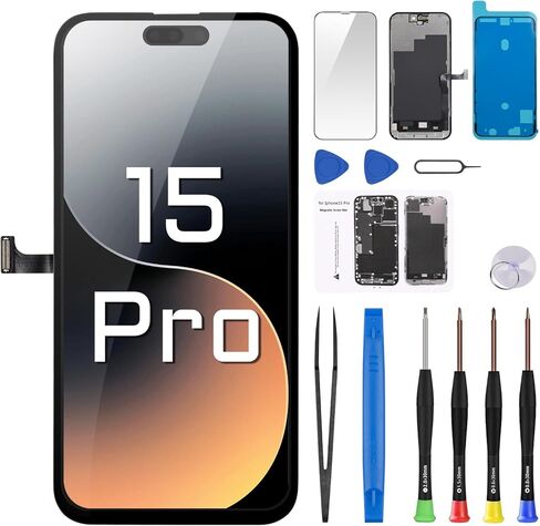 استبدال الشاشة لهاتف iPhone 15 Pro مقاس 6.1 بوصة، محول رقمي لشاشة LCD تعمل باللمس ثلاثي الأبعاد ملصق لاصق مقاوم للماء طقم أدوات إصلاح التجميع الكامل A3102 A2848 A3101 A3104 in Kuwait