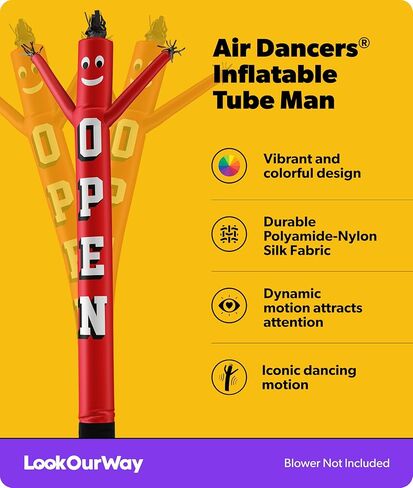 ملحق رجل أنبوبي قابل للنفخ من LookOURWay Air Dancers - بطول 20 قدمًا، يلوح أحمق قابل للنفخ للرقص لترويج الأعمال (المنفاخ غير متضمن) - أحمر مفتوح in Saudi Arabia