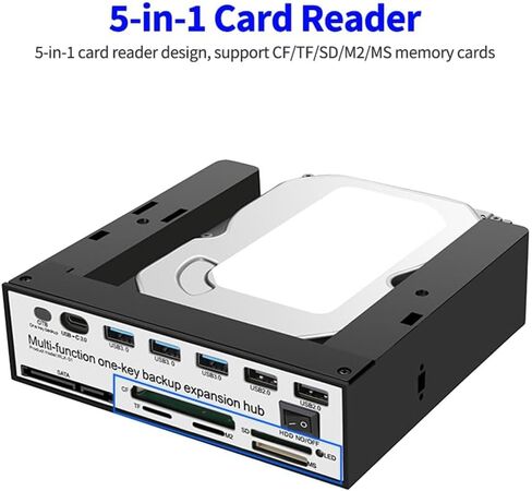 5.25 Inch Front Panel Expansion Hub with 3 USB3.0 2 USB2.0 Ports 5-in-1 Card Reader Support One-Key Backup Panel in Kuwait