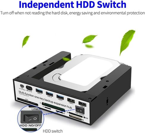 5.25 Inch Front Panel Expansion Hub with 3 USB3.0 2 USB2.0 Ports 5-in-1 Card Reader Support One-Key Backup Panel in Kuwait