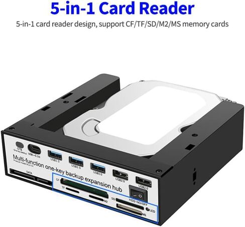 5.25 Inch Front Panel Expansion Hub with 3 USB3.0 2 USB2.0 Ports 5-in-1 Card Reader Support One-Key Backup Panel in Kuwait