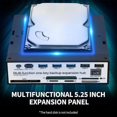5.25 Inch Front Panel Expansion Hub with 3 USB3.0 2 USB2.0 Ports 5-in-1 Card Reader Support One-Key Backup Panel in Kuwait