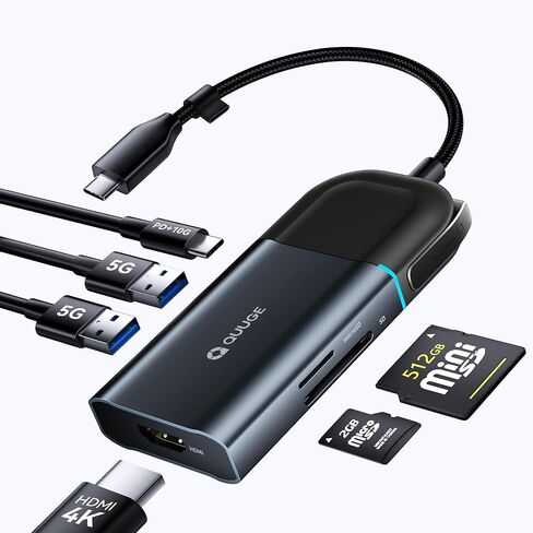 QUUGE USB C Hub,6-in-1 Multi-Port Adapter with 4K60Hz,100W PD Charging 10Gbps Data Port, SD/TF Card Reader, 2*USB 3.0 Ports,Laptop Docking Station with Screen Button in Kuwait