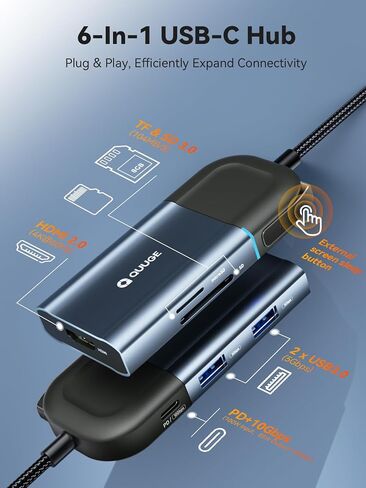 QUUGE USB C Hub,6-in-1 Multi-Port Adapter with 4K60Hz,100W PD Charging 10Gbps Data Port, SD/TF Card Reader, 2*USB 3.0 Ports,Laptop Docking Station with Screen Button in Kuwait