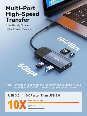 QUUGE USB C Hub,6-in-1 Multi-Port Adapter with 4K60Hz,100W PD Charging 10Gbps Data Port, SD/TF Card Reader, 2*USB 3.0 Ports,Laptop Docking Station with Screen Button in Kuwait