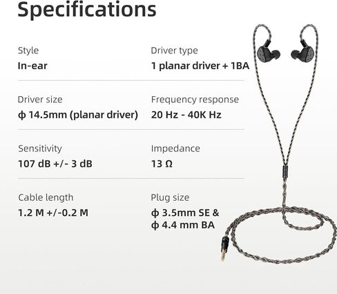 سماعات Arnar 14.5 مم مغناطيسية وKnowles BA Drivers IEM، شاشات هجينة داخل الأذن، سماعات أذن HiFi مع 3 فوهات ضبط، كابل مطلي بالفضة قابل للفصل، مقابس قابلة للتبديل 3.5 مم/4.4 مم in Kuwait