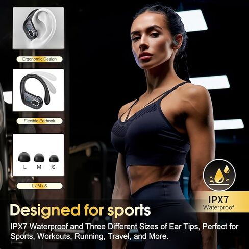 Wireless Earbuds 75hrs Bluetooth 5.4 Headphone Sport, 2024 Bluetooth Earbuds Stereo Deep Bass Over Ear Bud with Earhooks, ENC Noise Cancelling Mic, IPX7 Waterproof Earphone for Workout/Running in Kuwait