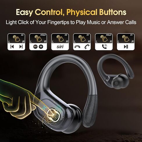 Wireless Earbuds 75hrs Bluetooth 5.4 Headphone Sport, 2024 Bluetooth Earbuds Stereo Deep Bass Over Ear Bud with Earhooks, ENC Noise Cancelling Mic, IPX7 Waterproof Earphone for Workout/Running in Kuwait