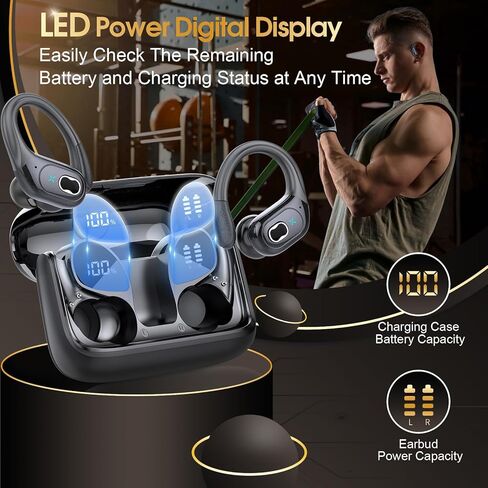 Wireless Earbuds 75hrs Bluetooth 5.4 Headphone Sport, 2024 Bluetooth Earbuds Stereo Deep Bass Over Ear Bud with Earhooks, ENC Noise Cancelling Mic, IPX7 Waterproof Earphone for Workout/Running in Kuwait