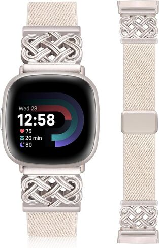 Minyee حزام مغناطيسي قابل للتمدد متوافق مع Fitbit Versa 4/3/Fitbit Sense 2/1 أشرطة ساعة للنساء والرجال، عقدة سلتيكية ناعمة من نسيج النايلون المرن، حزام لطيف أنيق لساعة Versa 3 4 Sense 2 الذكية in Kuwait