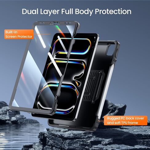 حافظات Ztotop لجهاز iPad Pro 13 بوصة (M5/M4) 2025/2024، Pro 12.9 بوصة الجيل السادس/الخامس/الرابع 2022/2021، غطاء متين واقٍ لكامل الجسم مع [حامل قلم + واقي شاشة] لجهاز iPad Pro 13، أسود in Kuwait